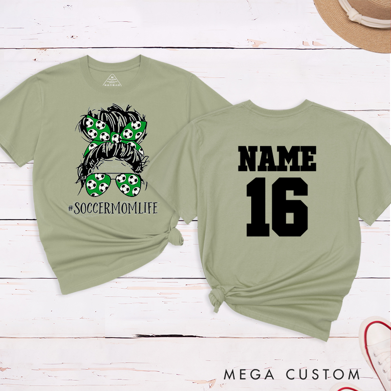 Personalized “Soccer Mom Life” T-Shirt with Custom Name and Number