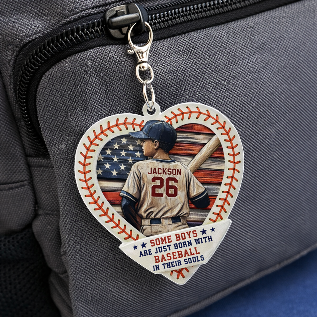 Personalized Baseball Heart Keychain Custom Name and Number for True Fans