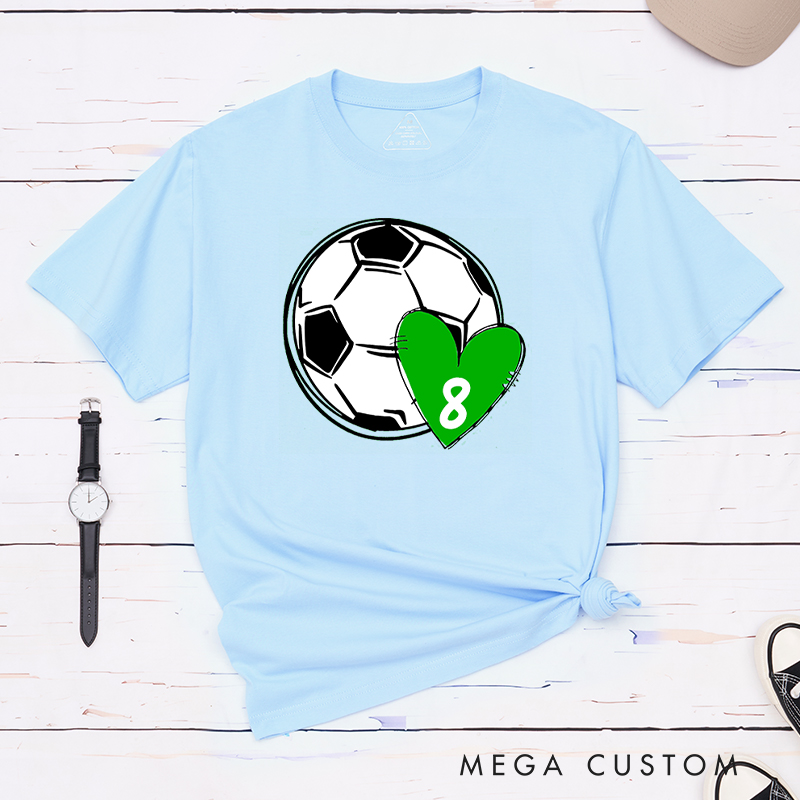 Personalized Soccer Love T-Shirt with Custom Number in Heart