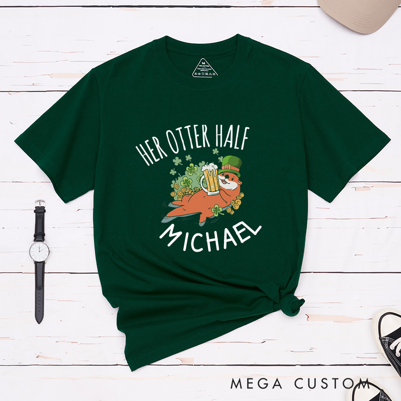 Personalized St. Patrick's Day Funny Otter Couple Matching Classic T-Shirt 