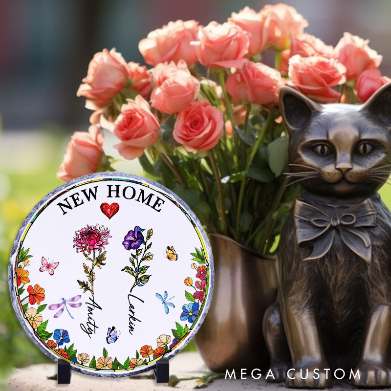 Personalized New Home Decorative Plaque Custom Floral Design with Family Names Tabletop Display Perfect for New Homeowners Housewarming Gift Keepsake Ornament