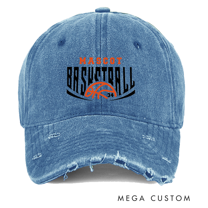Personalized Basketball Distressed Cap with Custom Team Name and Number Design