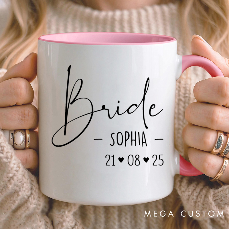 Personalized Bride and Bridesmaid Mug with Name and Heart Date Maid of Honor Mug Bachelorette Party Mug Bridesmaid Proposal Gift Bridal Shower Mug