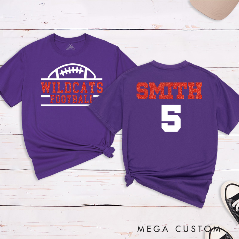 Personalized Glitter American Football and Rugby T-Shirts with Custom Team Name and Number-Game Day Shirt