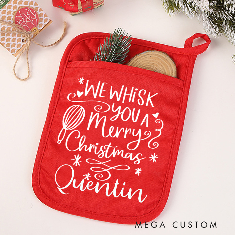 Personalized We Whisk You A Merry Christmas Wishes Pot Holders Custom Potholder with Name Baking Lovers Gift Baker Gift Christmas Gift