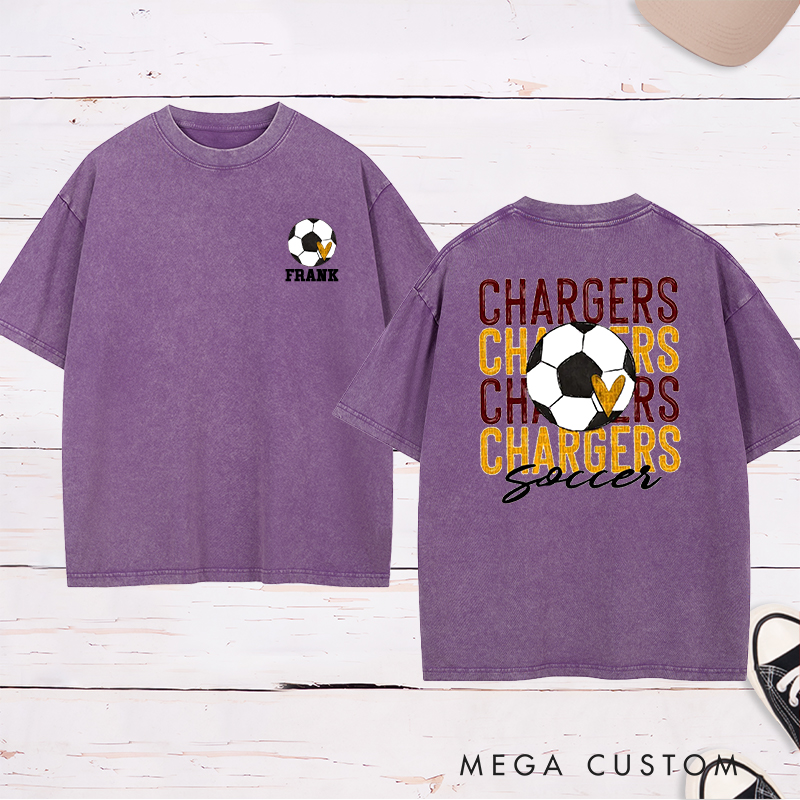 Personalized Soccer Washed T-Shirt with Team Name Repeat Design and Custom Name & Number
