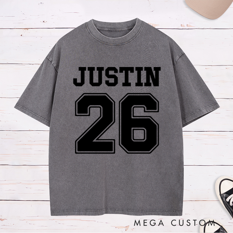 Personalized Team Name and Number Washed T-Shirt