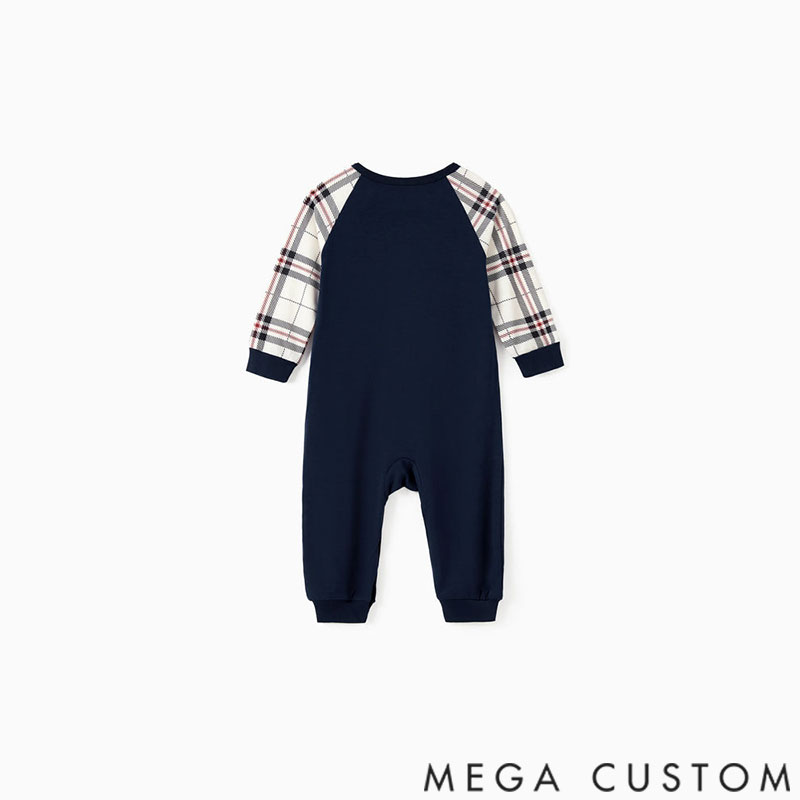 Personalized Custom Name Family Matching School Grid Letter Print Patch Long Sleeve Pajamas Sets for Family