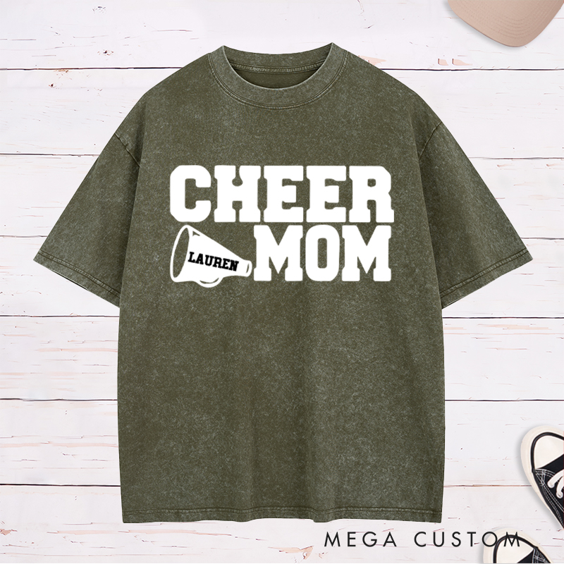 Personalized Cheer Mom Washed T-Shirt with Custom Name
