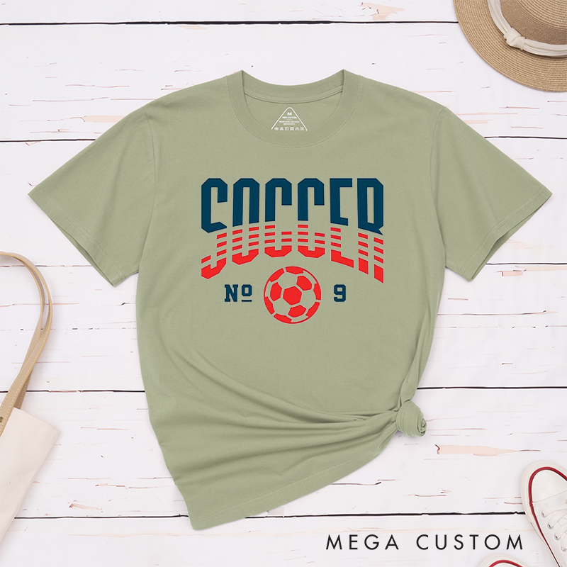 Personalized Soccer T-Shirt with Dynamic Striped Graphic and Custom Team Name and Number