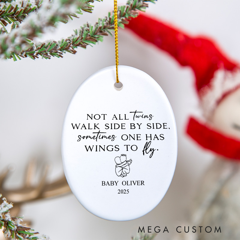 Personalized Twin Memorial Ornament Twins Miscarriage Gift Loss of Twins Memory Bauble Pregnancy Loss Ceramic Ornament Not All Twins Walk Side by Side