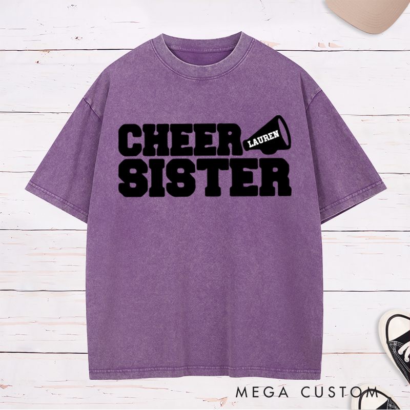 Personalized Cheer Sister Washed T-Shirt with Custom Name