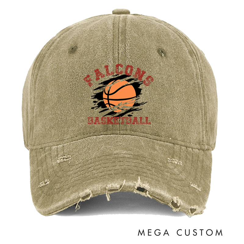 Personalized Distressed Basketball Cap with Custom Team Name Vintage Denim Look and Comfortable Fit