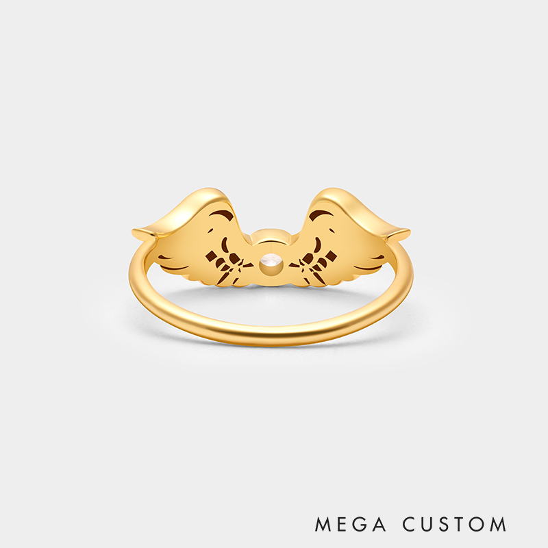 Personalized Sterling Silver Wing Ring – Custom Name and Birthstone Angelic Jewelry 925 Sterling Silver Gifts for Her