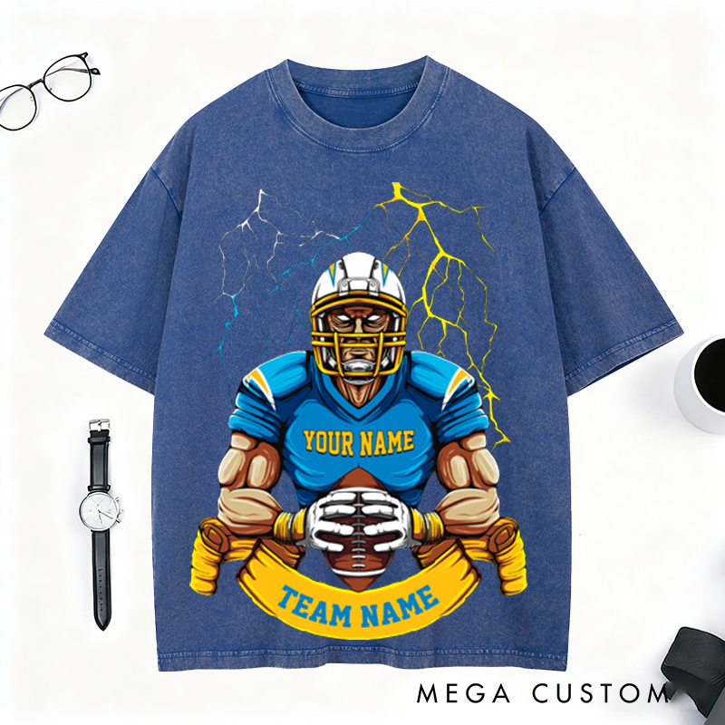 Personalized Lightning Football T-Shirt Strike Boldly with Your Team and Name