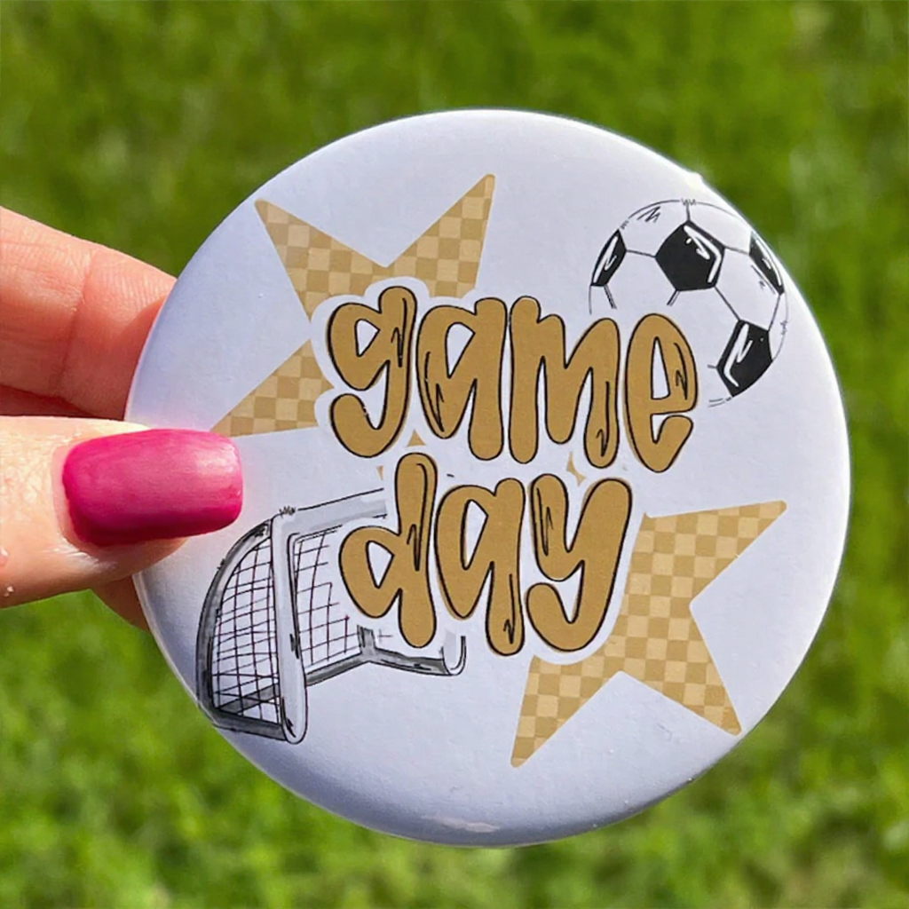 Personalized "Game Day" Button with Customizable Sports Ball, Graphics, and Colors