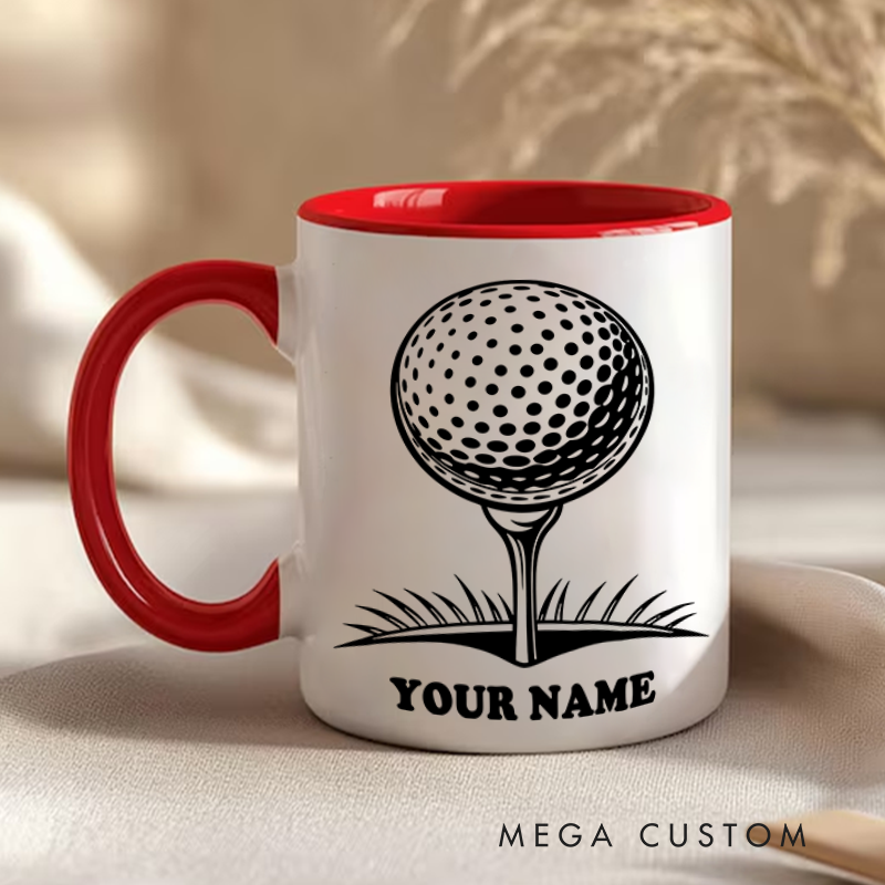 Personalized Golf Mug with Custom Name Golf Ball on Tee Design Perfect Gift for Golf Enthusiasts