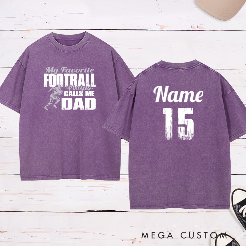 Personalized American Football Washed T-Shirts Featuring Custom Number and Name - My favorite football player calls me "Your Title"