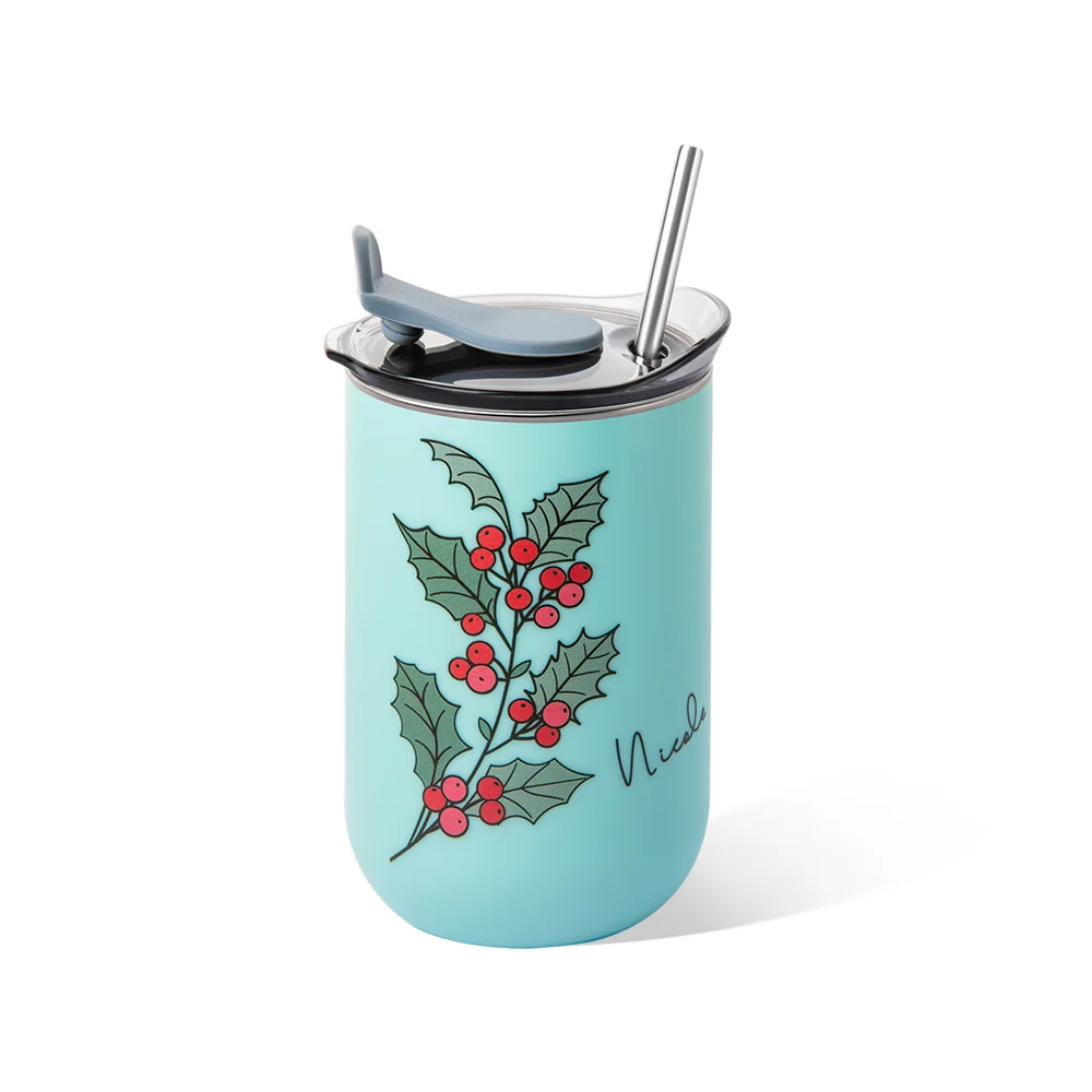 Personalized Watercolor Birth Flower Tumbler with Name Insulated Coffee Straw Tumbler Housewarming Birthday Party Favor Gift Trip Girl  Gift 