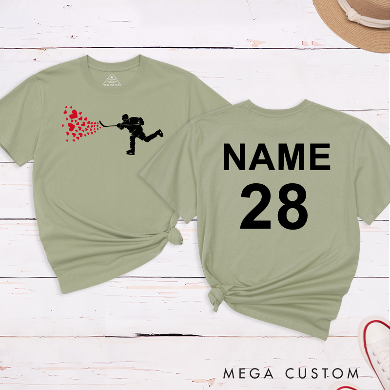 Personalized "Hockey with Heart" T-Shirt with Custom Name and Number