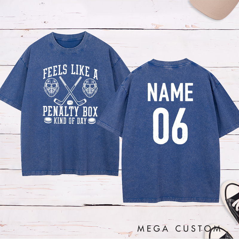 Personalized "Penalty Box Kind of Day" Washed T-Shirt with Custom Name and Number