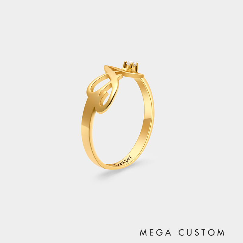 Personalized Personalized Birthstone Initial Ring – Sterling Silver Dual-Tone Custom Jewelry 925 Sterling Silver Gifts for Her