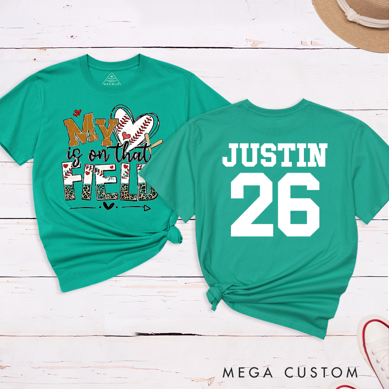 Personalized "My Heart is on That Field" Baseball T-Shirt with Custom Name and Number