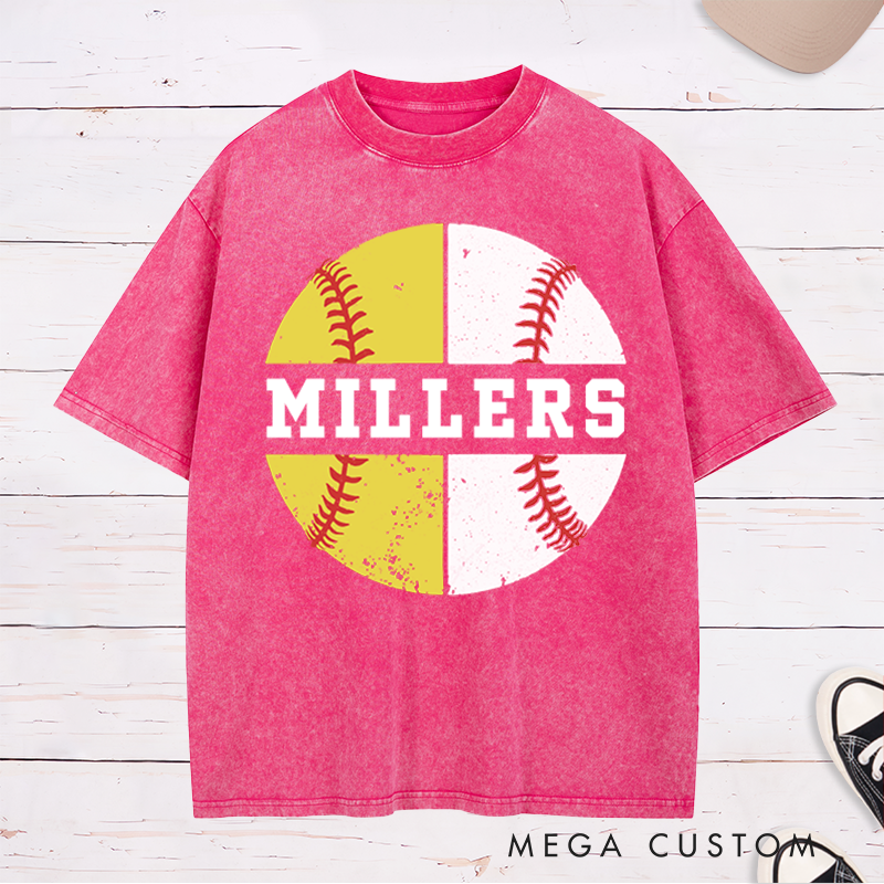 Personalized Baseball and Softball Washed T-Shirt with Name