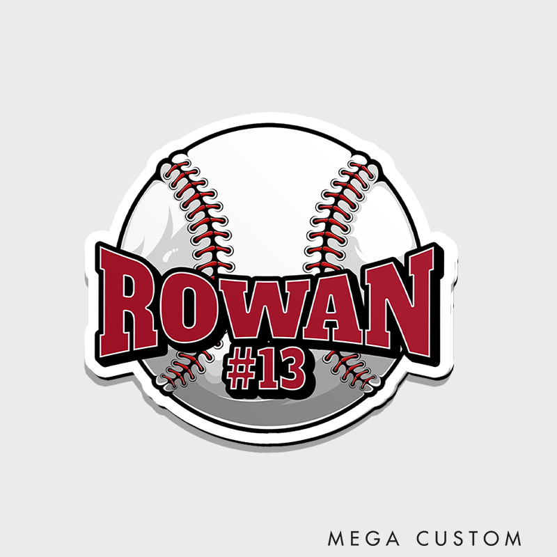Personalized Graphic Baseball Fridge Magnet with Customizable Name and Number  