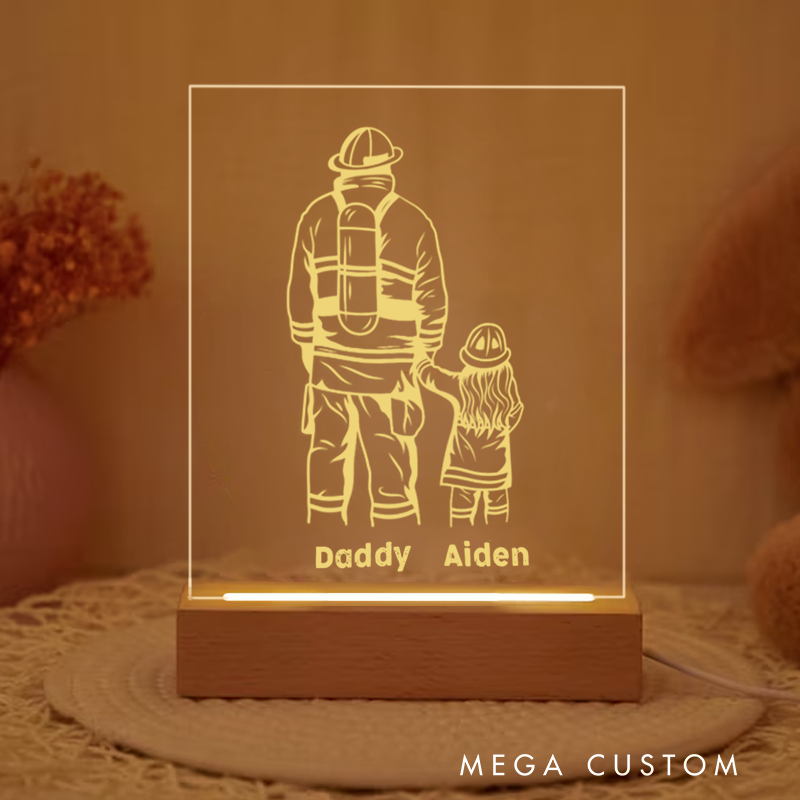 Personalized Firefighter Night Light Gift for Father and Grandpa Fireman Decor Father's Day Gift Birthday Gift