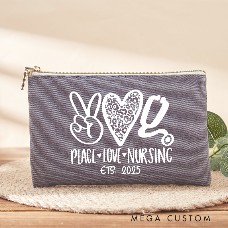 Personalized Makeup Bag for Nurse Peace Love Nursing Stethoscope Fashion Cosmetic Bag Gift