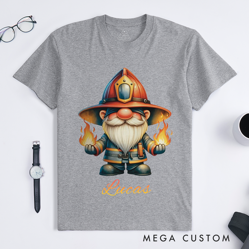 Personalized Fireman Gnomes Cute Design Gift Firefighter T-Shirt