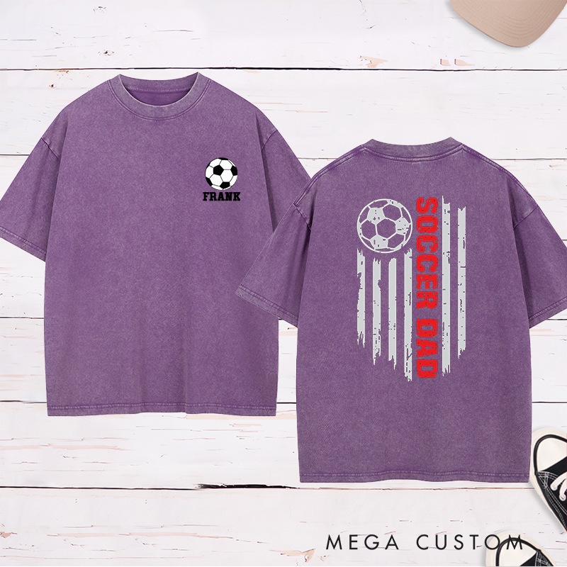 Personalized Patriotic Soccer Dad Washed T-Shirt with Custom Name