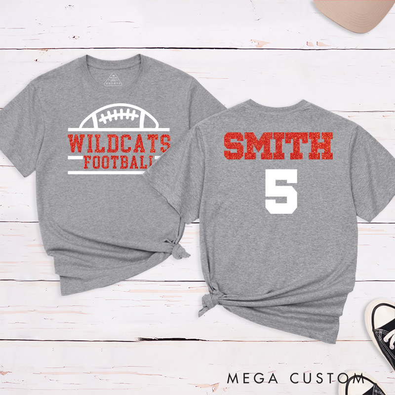 Personalized Glitter American Football and Rugby T-Shirts with Custom Team Name and Number-Game Day Shirt