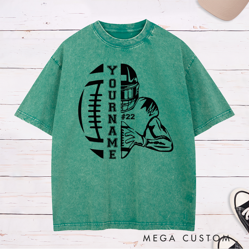 Personalized American Football Washed T-Shirt with Custom Player Name and Number