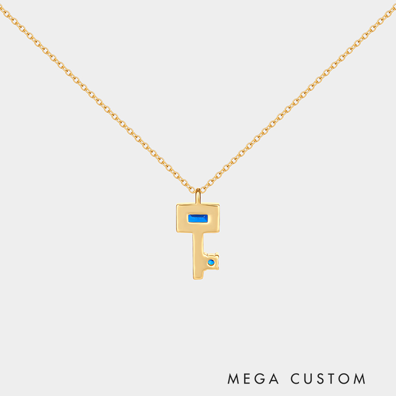 Personalized Sterling Silver Key Necklace – Custom Engraved Name with Birthstone Pendant