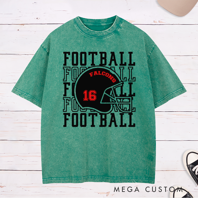 Personalized American Football Washed T-Shirts with Custom Your Team and Number-Football Fan Shirt