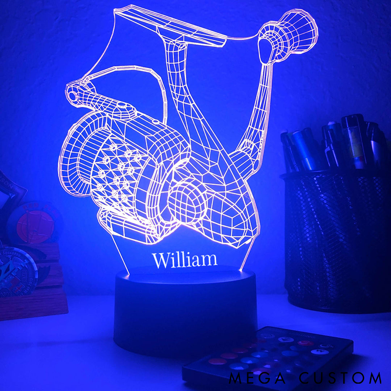 Personalized 3D Fishing Reel Night Light Remote-Controlled LED Lamp Custom Name Perfect Gift for Fishing Enthusiasts and Home Decor