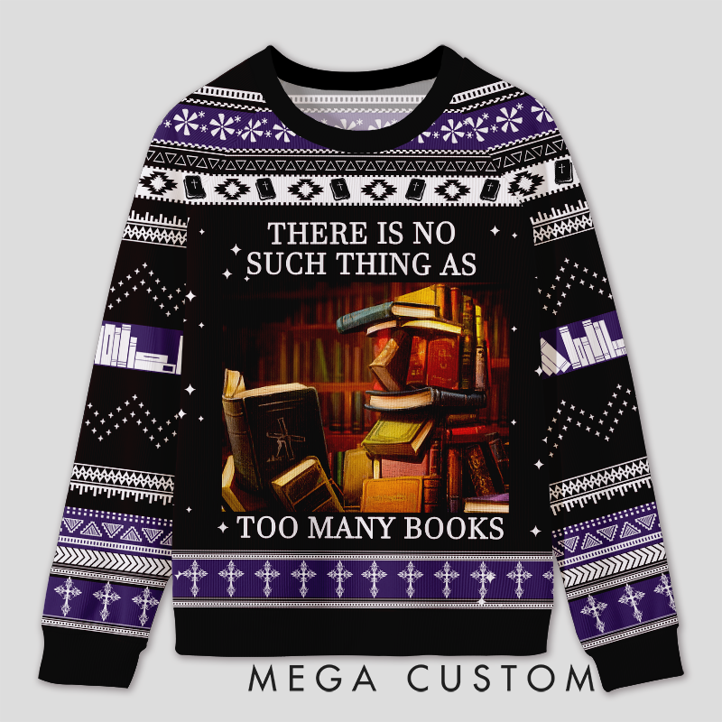Personalized Never Enough Books Fun Ugly Sweater Holiday Gift for Book Lovers