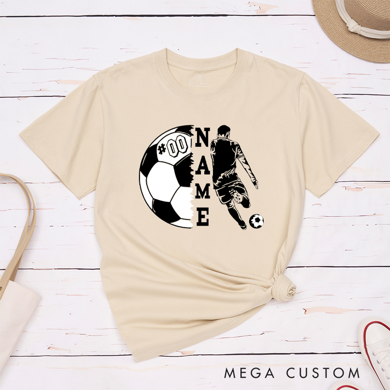 Personalized Soccer T-Shirt with Player Silhouette and Custom Name and Number