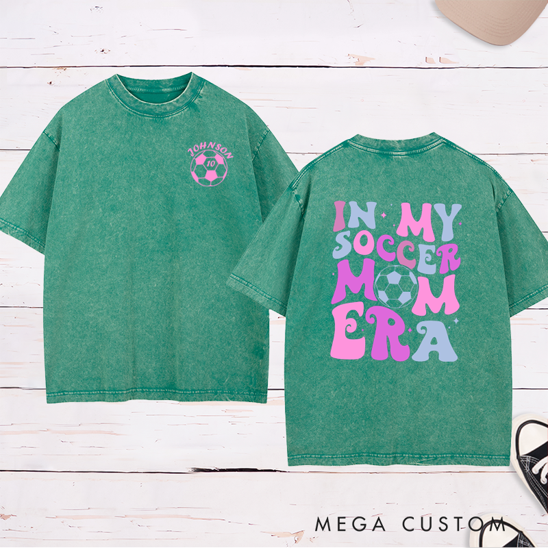 Personalized Washed Soccer Mom T-Shirt with Custom Name, Number, and Bold Graphic Design