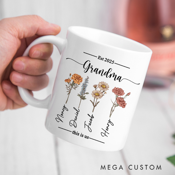 Personalized Grandma Garden Mug Custom Birth Flower Mug Gift  for Grandma Mother's Day Gift Christmas Gift Housewarming Gift New Home Gift for Nana