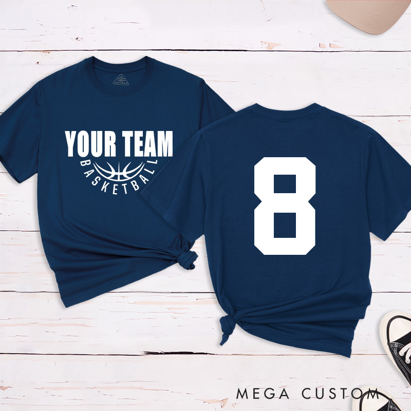 Personalized Basketball Jersey Style T Shirt with Custom Team Name on Front and Player Number on Back