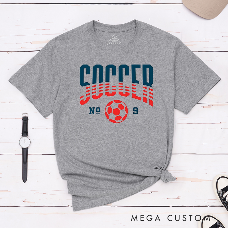 Personalized Soccer T-Shirt with Dynamic Striped Graphic and Custom Team Name and Number