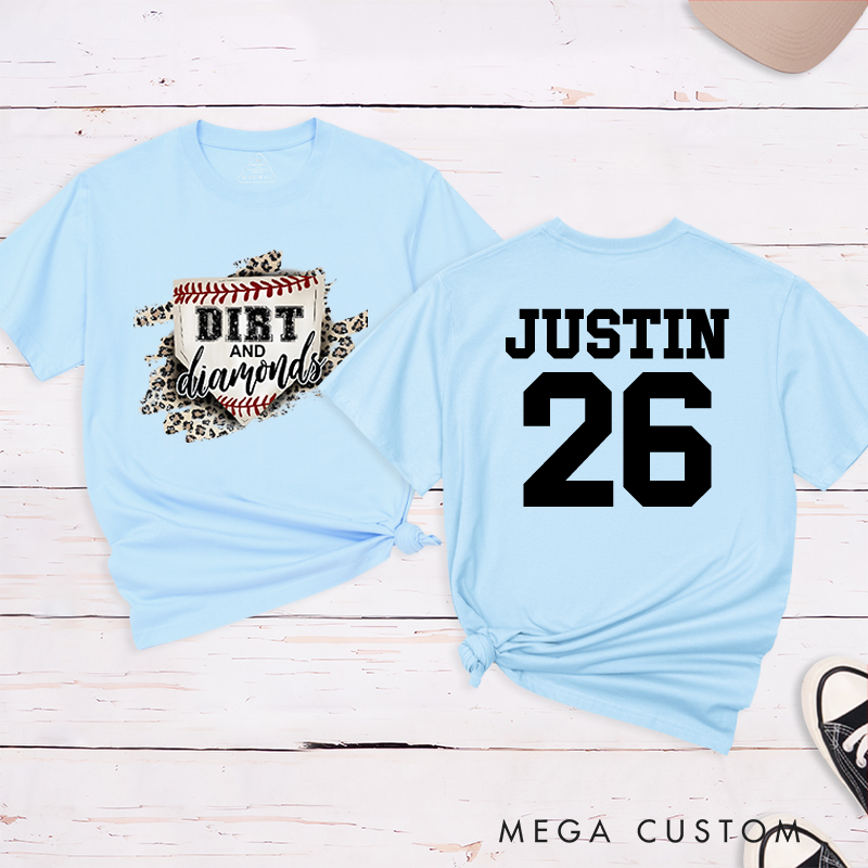 Personalized "Dirt and Diamonds" Baseball T-Shirt with Custom Name and Number