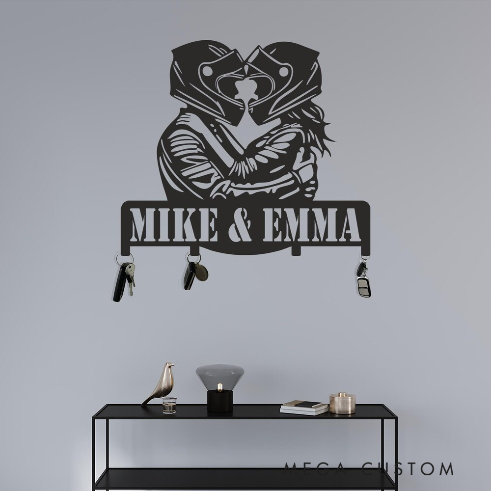 Personalized Couple Biker Wall Hook Custom Metal Key and Accessory Organizer Valentine 