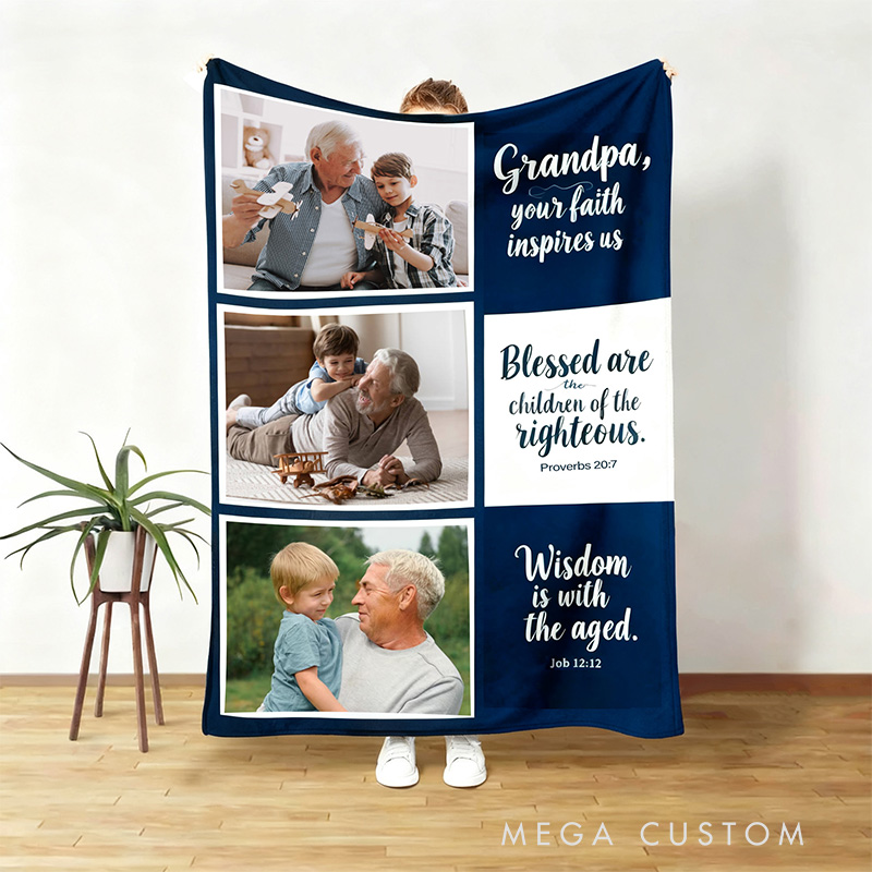 Personalized Grandpa your Faith Inspires us Soft Throw Blanket with Photo Home Decor Religious Gift Faith Gift for Grandfather Grandpa