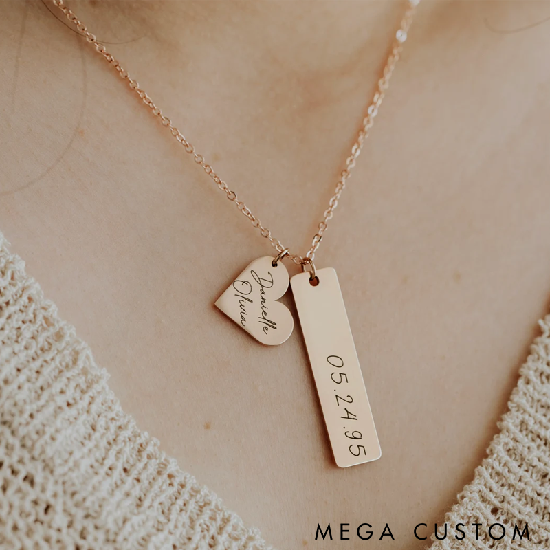 Personalized Name Bar Necklace Custom Engraved Pendant Unique Gift for Women Mom or Loved Ones