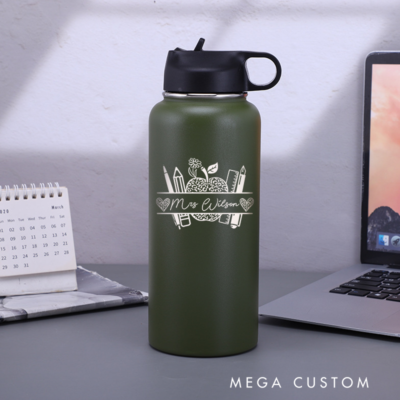 Personalized Engraved Water Bottle for Teacher Stainless Steel Insulated Name Space Cup Teacher Appreciation Gift