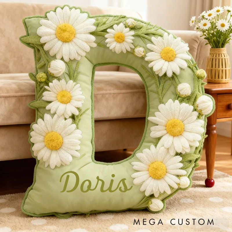 Personalized Flowers Letter Pillow Graphic 3D Print Garden Flowers Custom Name Pillow for Gardening Lovers